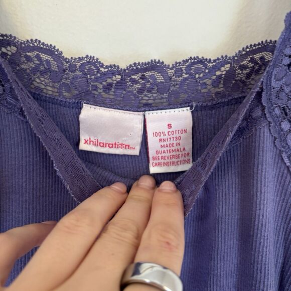 Y2K Tank Top Purple‎ Lace Trim Square Neck S 100% Fairy - Picture 2 of 4